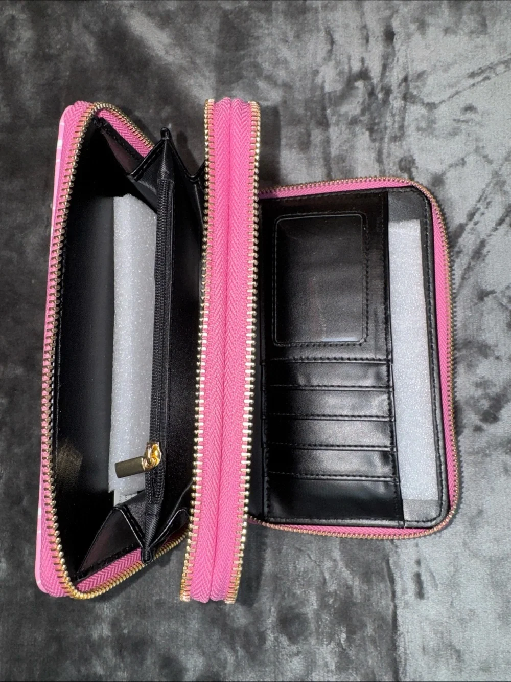 Ed Hardy Pink Dual Compartment Wallet Double Zipper Wristlet Vegan Leather